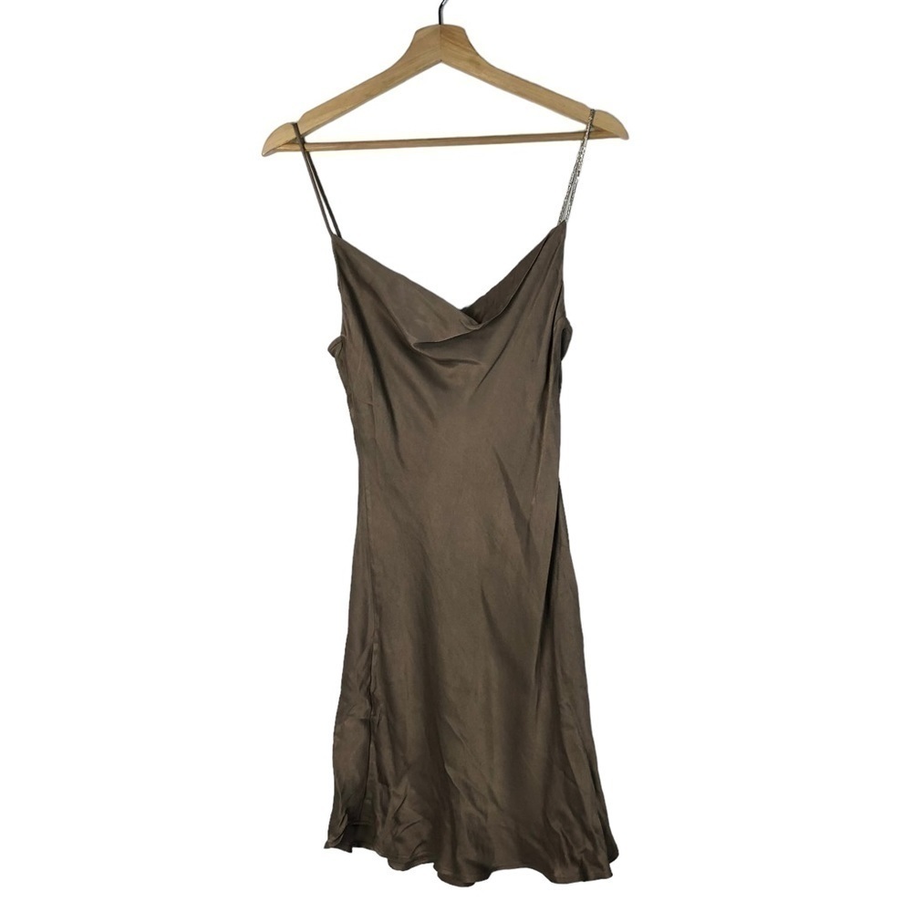 Zara Brown Cowl Neck Satin Slip Mini Dress XS
